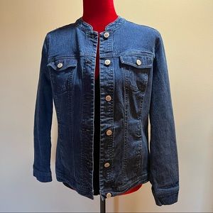 Denim & Co mandarin collar jean jacket with hi-low hem